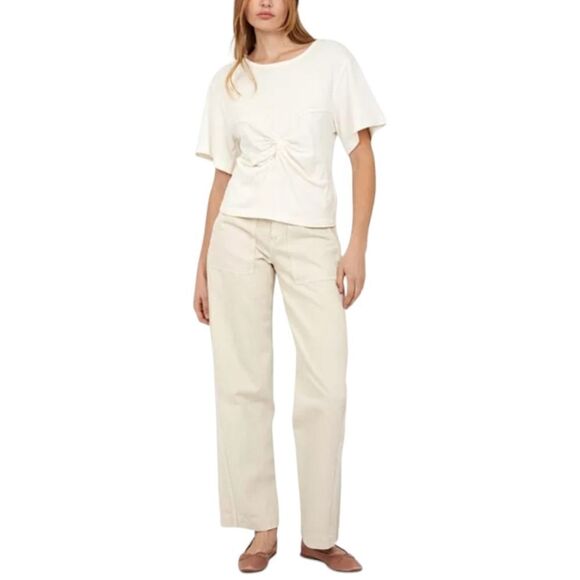 7 FOR ALL MAN KIND Women's Vintage White Premium Short Sleeve  Front Knot Top XL - Picture 6 of 16